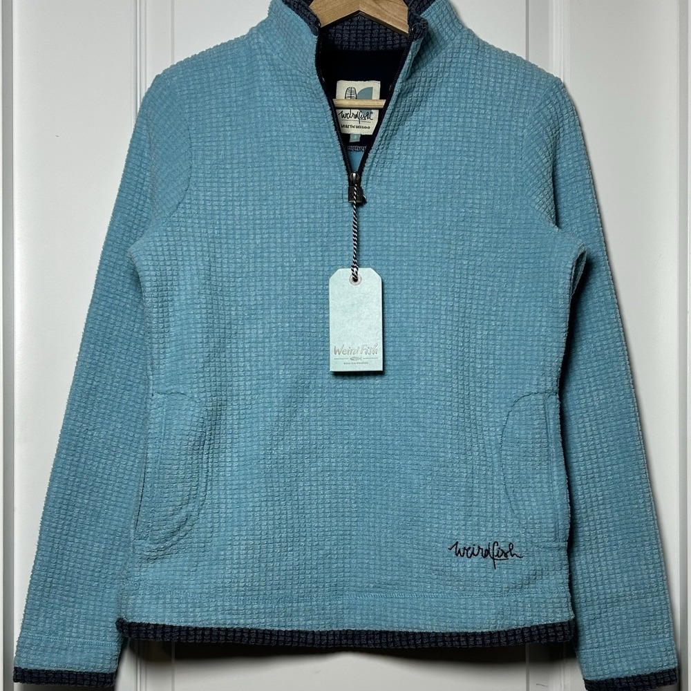 Weird Fish Teal Waffle Knit Quarter Zip Pullover Gorpcore Granola‎ Girl Style